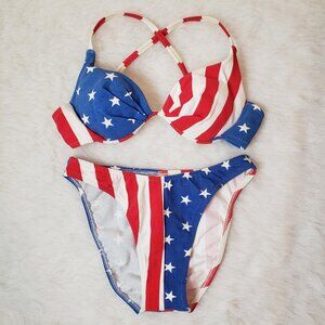 Y2K Never Worn FREDERICKS OF HOLLYWOOD Patriotic Stars Stripes Padded Bikini